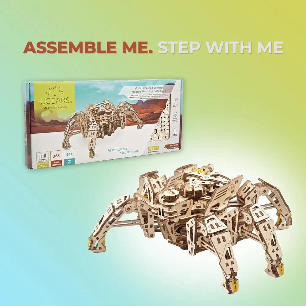 NEW Ugears Hexapod Wooden 3D Puzzle Walking Robot Model Kits Spider Gift Real wa